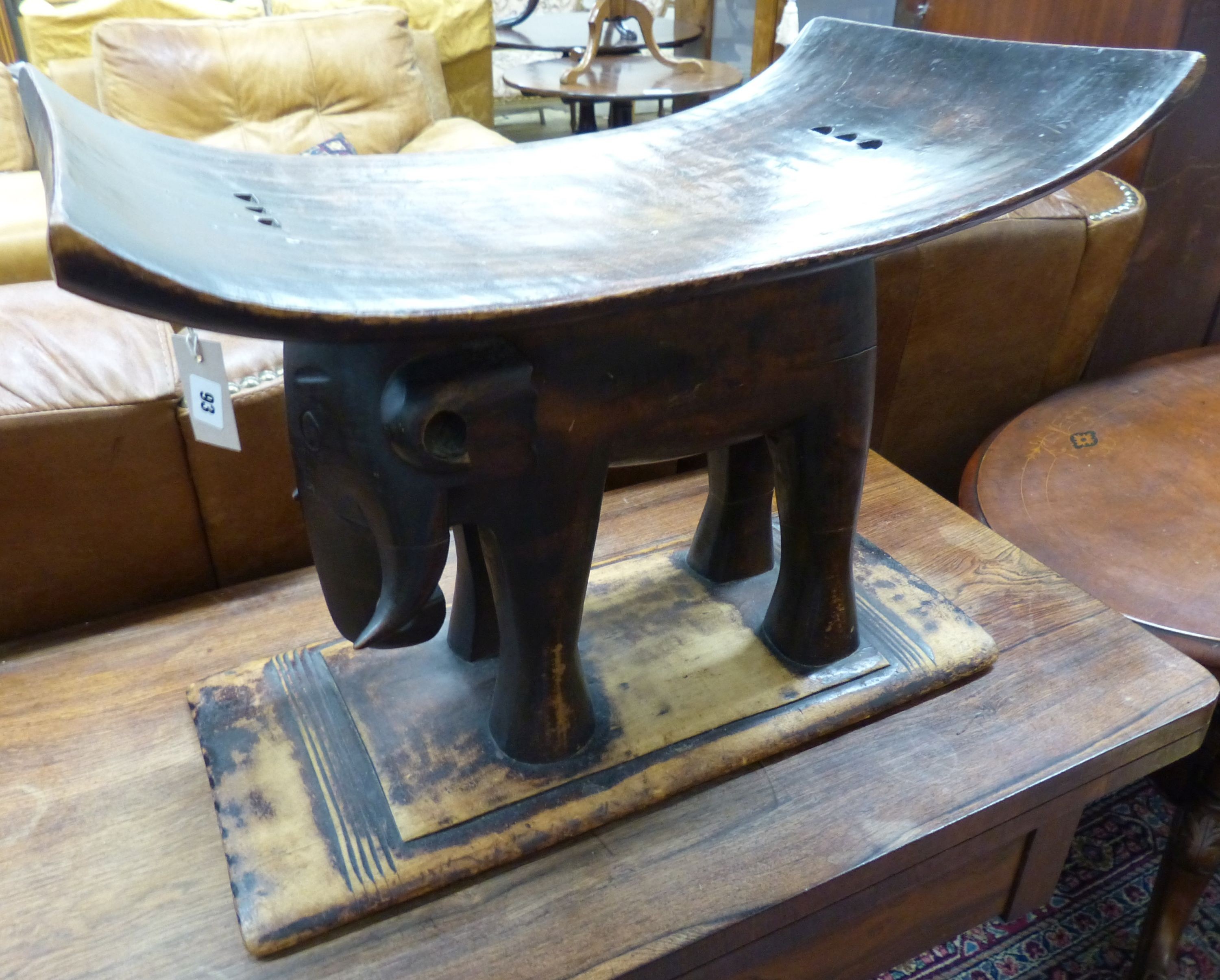 An Ashanti carved elephant stool, W.54cm D.31cm H.41cm